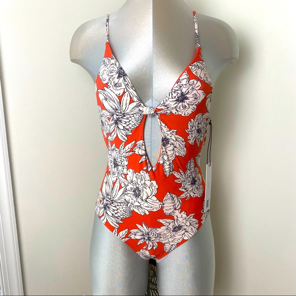 Kikirio MELO KNOTTED floral ONE PIECE Bathing suit Size Small Swimsuit New